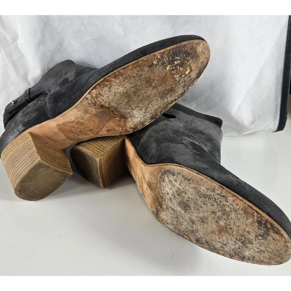 VINCE. Women Charcoal Grey Suede Stacked Ankle Boots Block Heel Italy 11M EUR 41